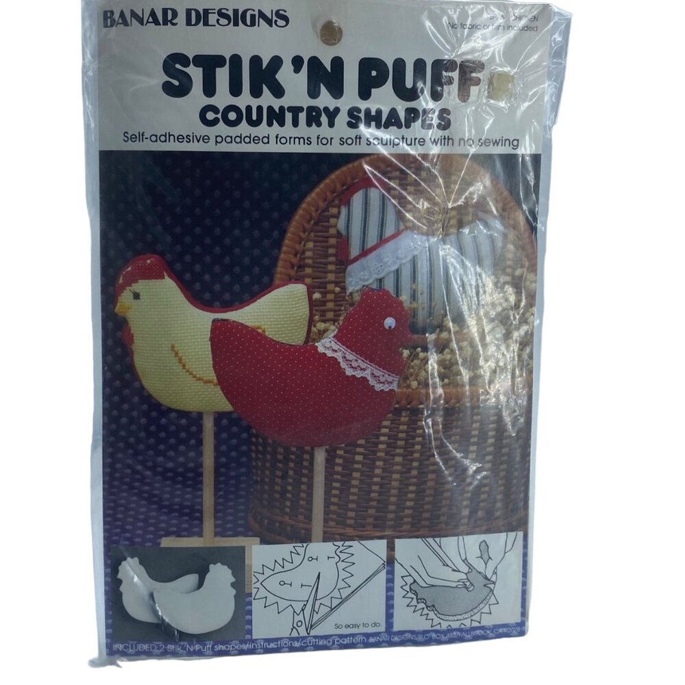Vtg Banar Designs Stik 'n Puff Chicken Country Shapes Craft Self‎ Adhesive NOS